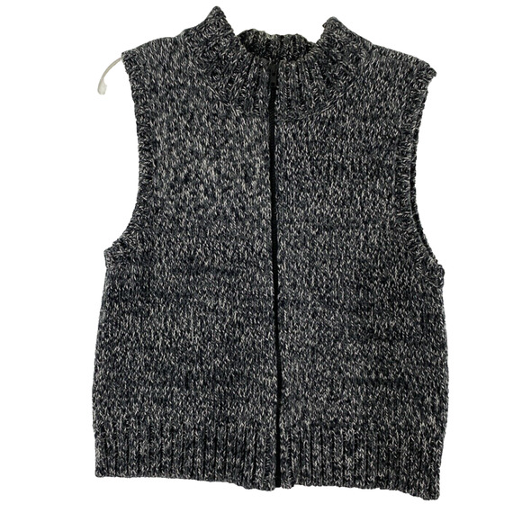 Talbots Marled Sweater Vest Womens Medium Petite Gray Black White Varigated Zip - Picture 1 of 9